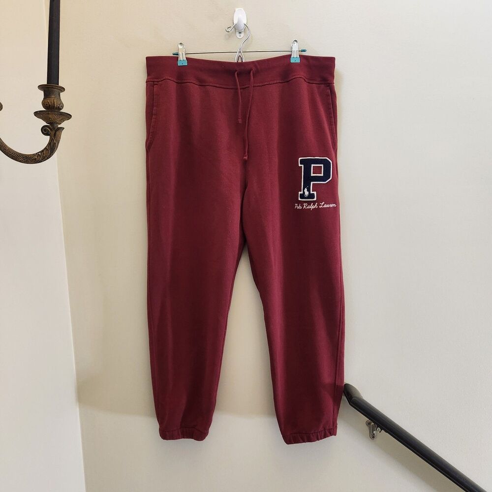 Polo Ralph Lauren Varsity Jogger Sweatpants Big P Letterman Patch Embroidered